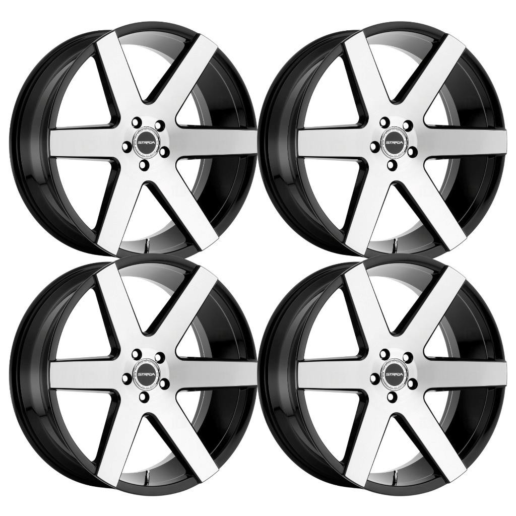 (Set-4) Strada Coda 22x9.5 5x115 15MM Black Machined wheels rims 22 Inch