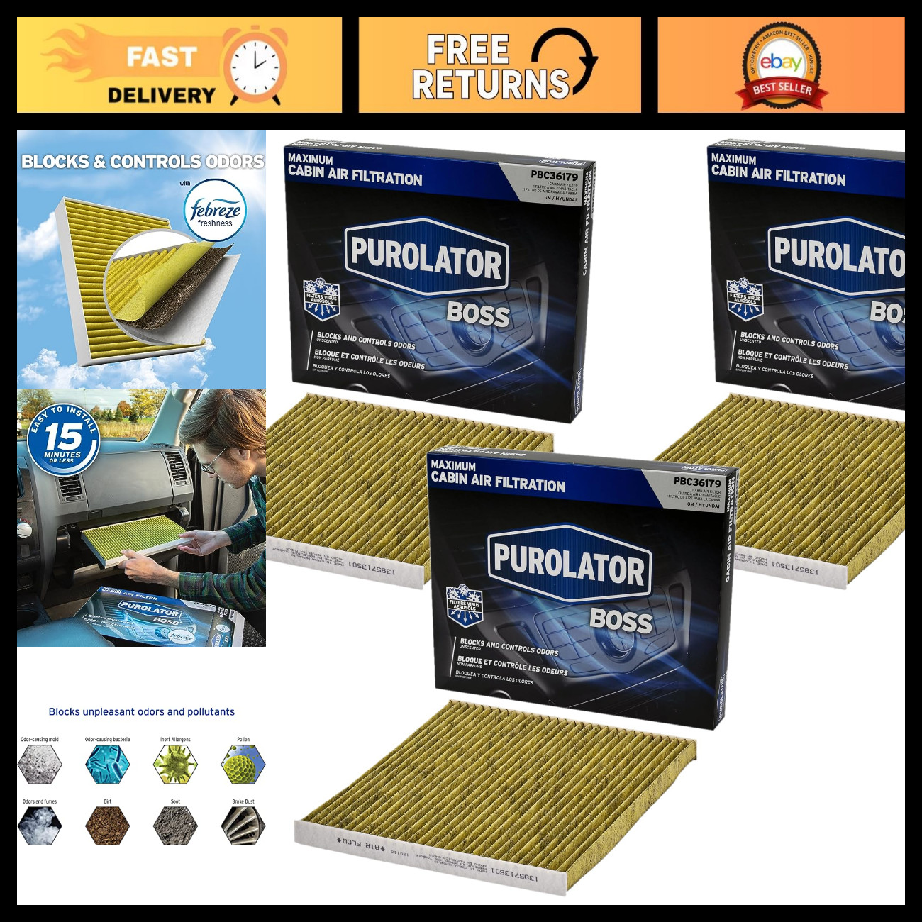 Cabin Air Filter with Febreze & Activated Carbon - OEM Replacement for Cars & Tr