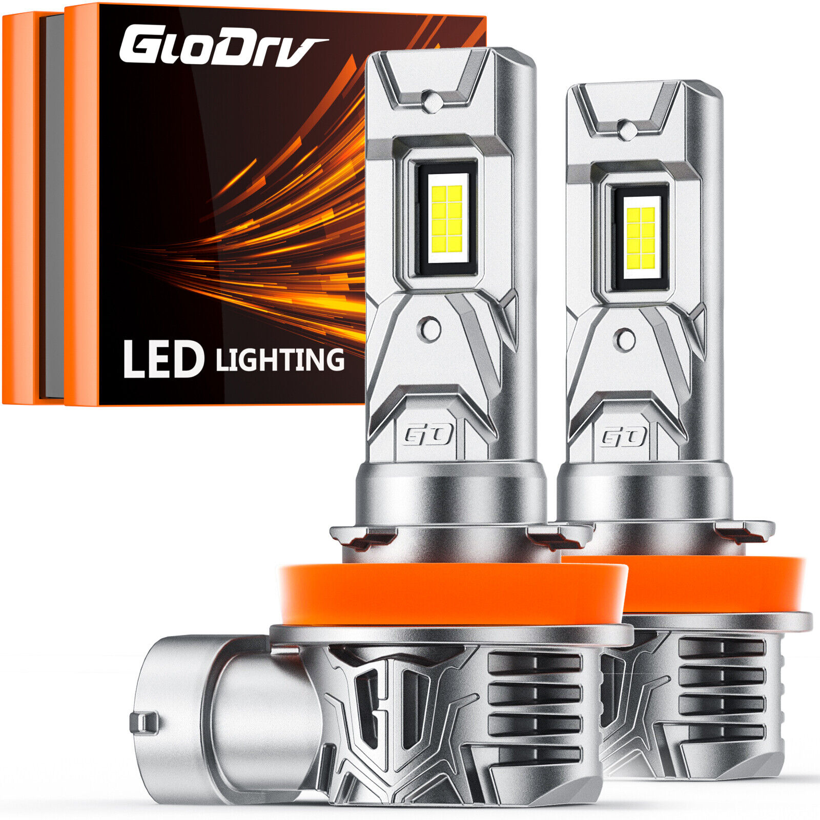 GloDrv Fanless LED Low Beam Headlight Bulbs H11 H16 2PCS 6000K Cool White Bright