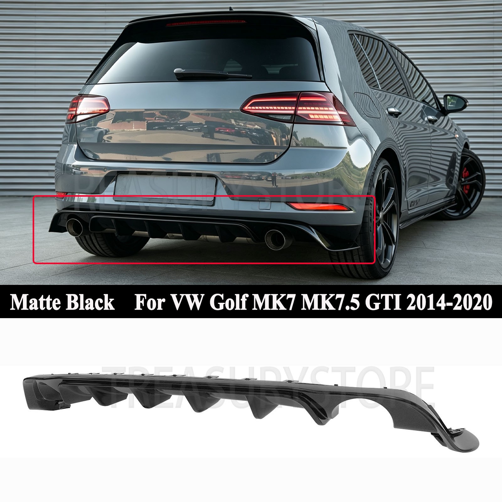 For VW Golf MK7.5 GTI 18-2021 TCR Style Matte BLK Rear Bumper Shark Fin Diffuser