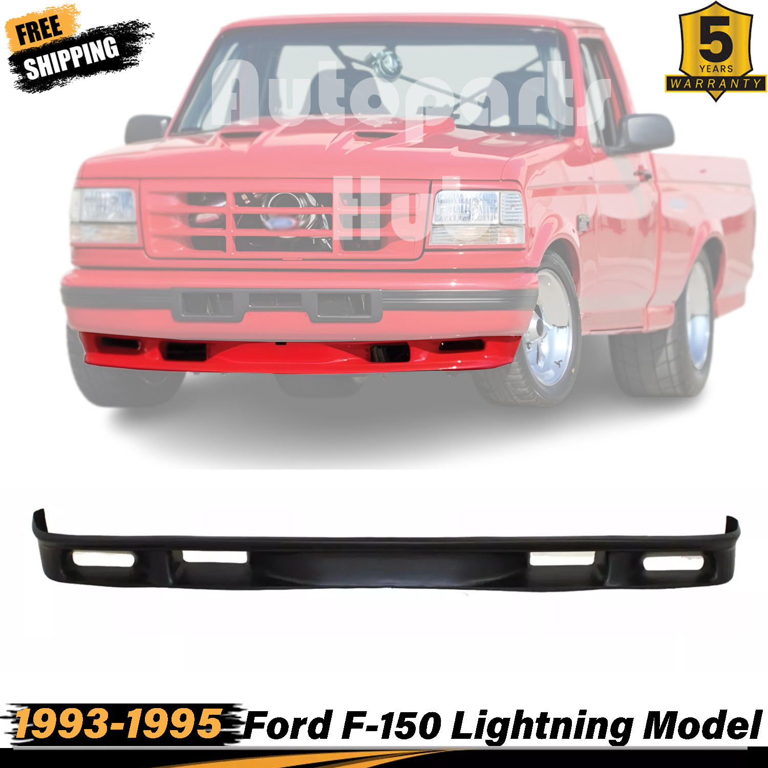 Front Bumper Lower Valance Primed Plastic For 1993-95 Ford F-150 Lightning Model