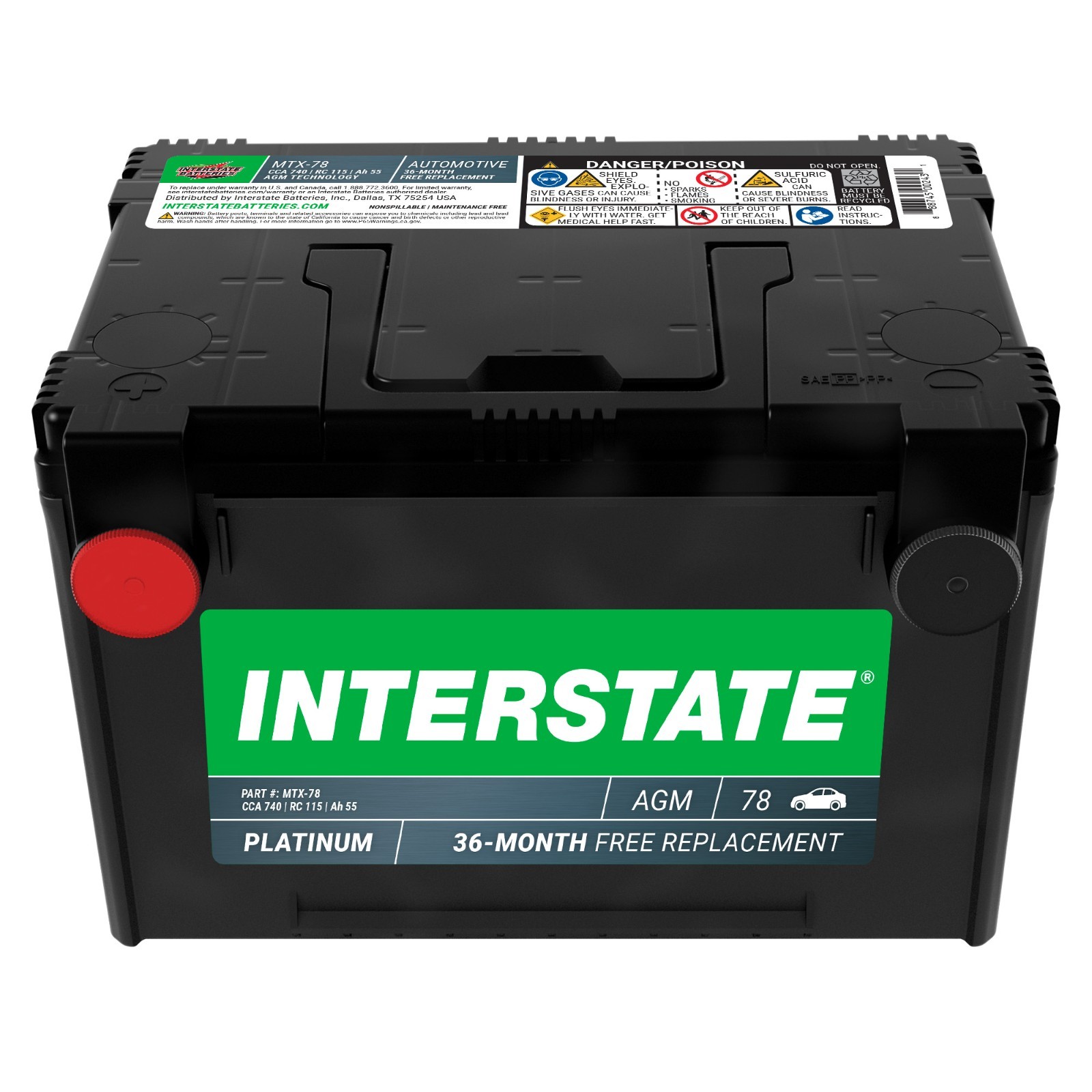 Interstate Batteries Group Size 78 SLI AGM Automotive Battery 12V 55Ah 740CCA Interstate Batteries Group Size 78 SLI AGM Automotive Battery 12V 55Ah 740CCA