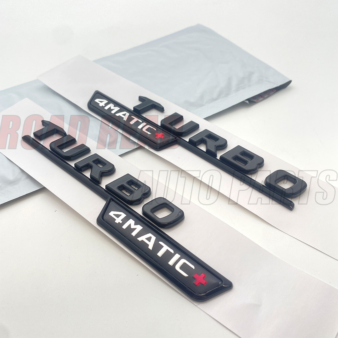 2Pcs TURBO 4MATIC+ Plus For AMG Fender Emblem Badge Gloss Black E53 GLE53 GT53