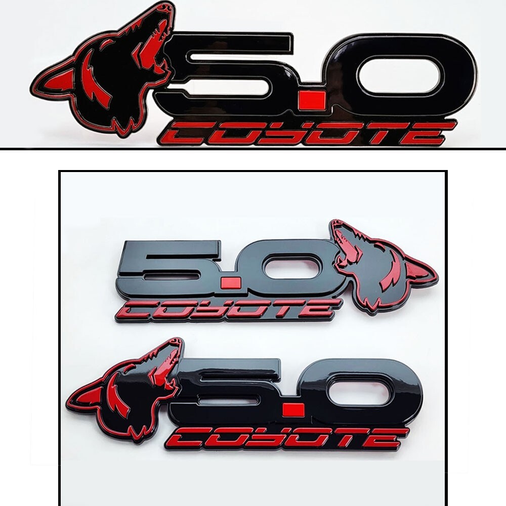 3pc Red Howling Coyote 5.0 Fenders & Deck Lid Emblem Set Fits 15-24 Mustang