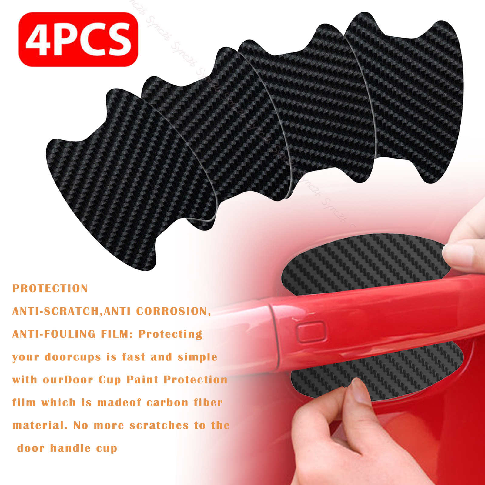 4 x Car Carbon Look Door Handle Protector Film Anti-Scratch Sticker Accessories