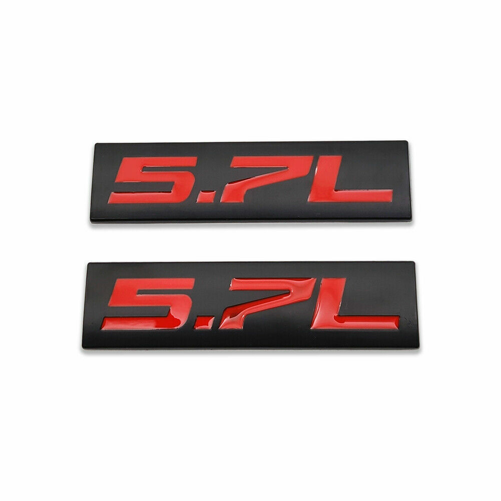 2x Black Red 5.7L Car Emblem 5.7 V8 Badge Racing Sport Metal Sticker Turbo Decal