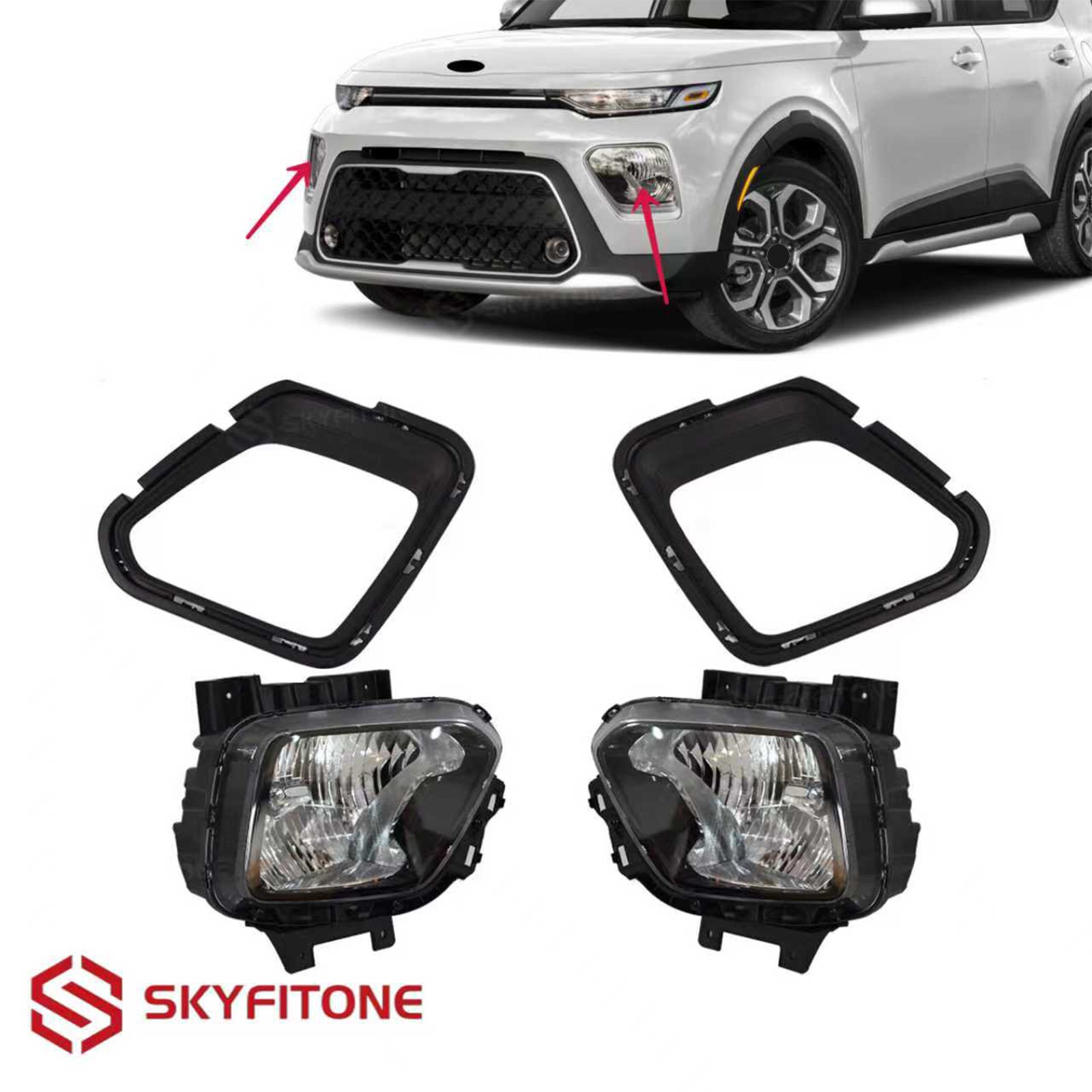 Fit Kia Soul 2020-2022 Halogen Headlight W/Headlamp Bezel Trim 4PCS Left Right