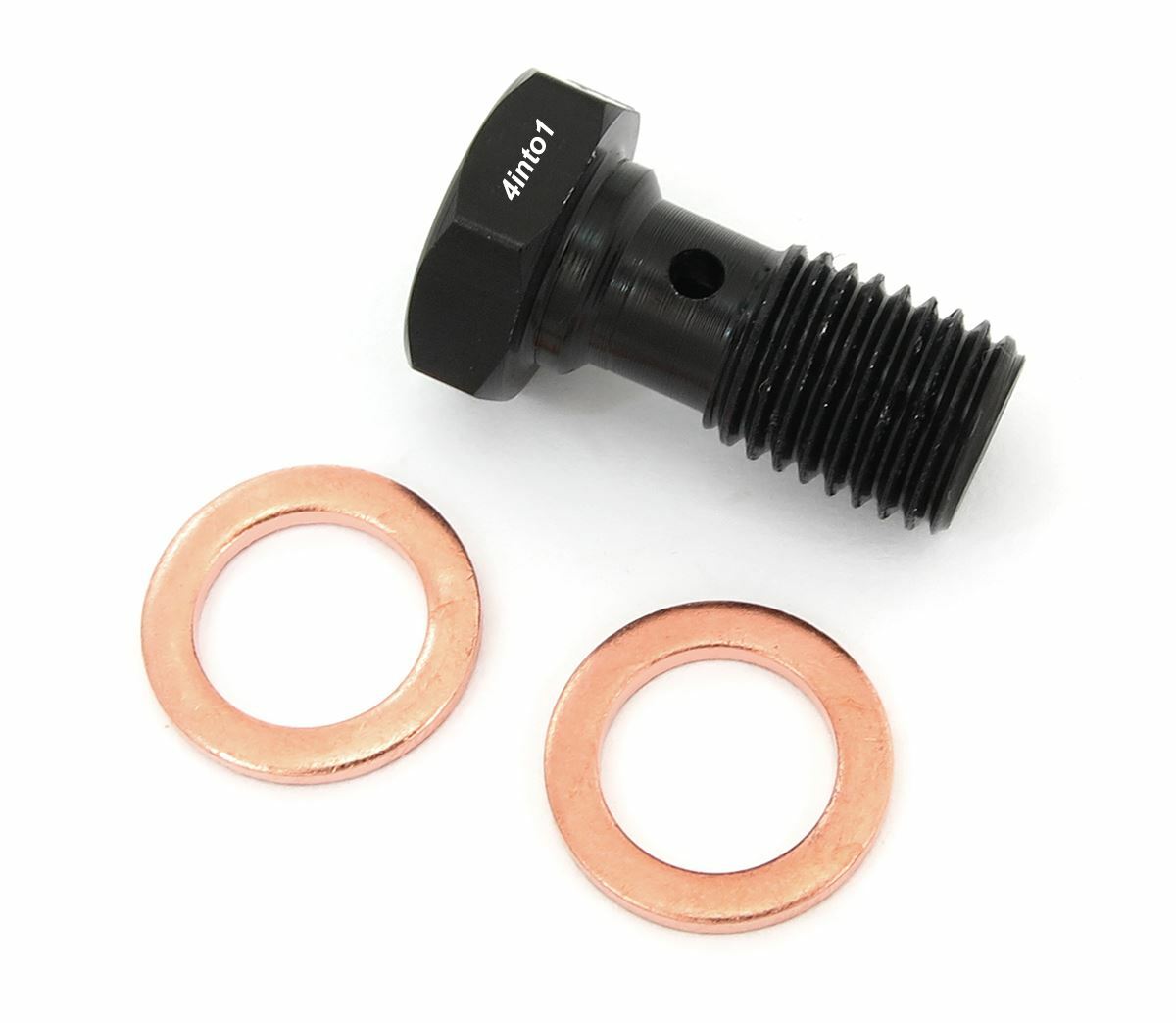 Short Black Aluminum Banjo Bolt With Crush Washers - M10 x 1.25mm - 24.8mm Long