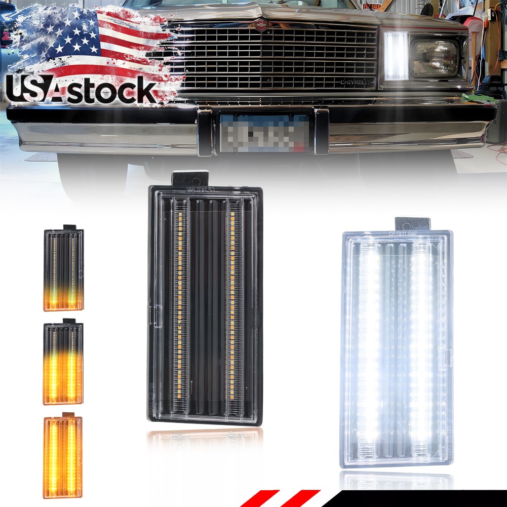 2X Clear Dynamic LED Front DRL Turn Signal Lights For 1978-1979 Chevy El Camino