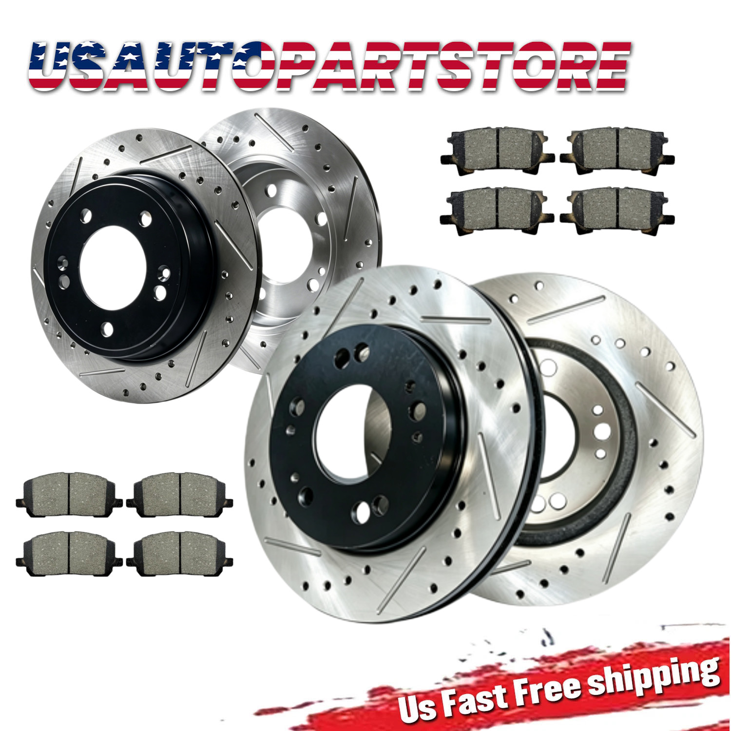 11.65 inch Front Rear Drilled Brake Rotors Pads for Toyota Highlander 2005-2006