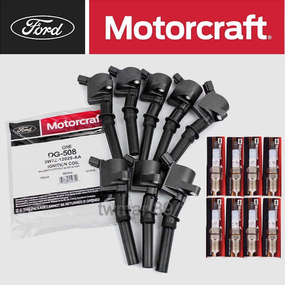 8p OEM Motorcraft Ignition Coil DG508 & Spark Plug SP479 For Ford F150 4.6 5.4L.