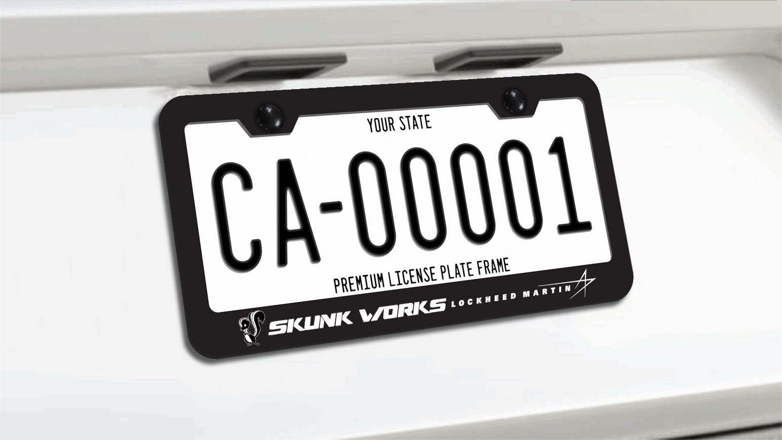 Skunkworks Lockheed Car License Plate Frame Black Stainless Steel Metal Skunkworks Lockheed Car License Plate Frame Black Stainless Steel Metal