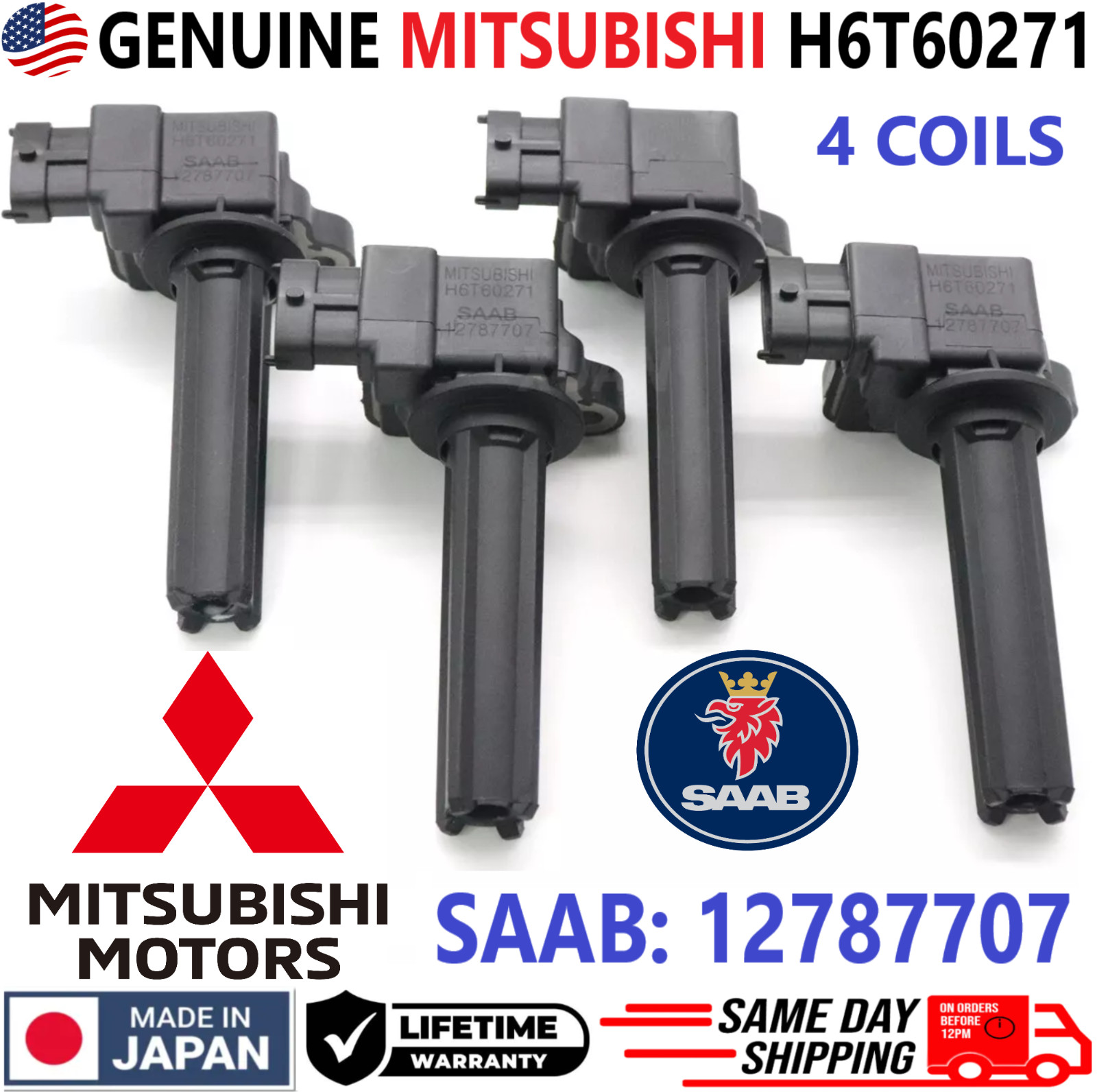 GENUINE x4 Ignition Coils For 2003-2011 Saab 2.0L I4 TURBO, H6T60271, 12787707