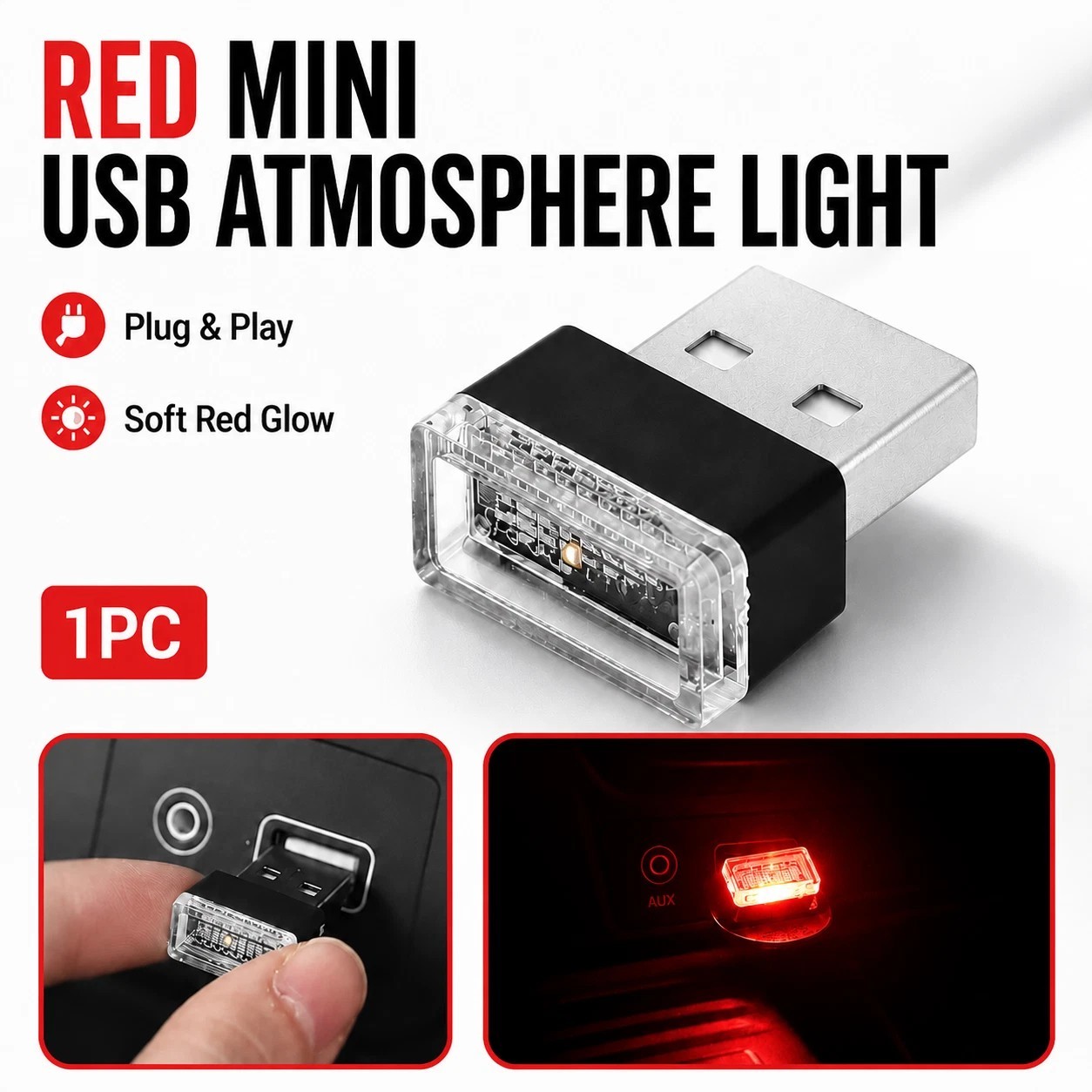 USB Red LED Mini Car Atmosphere Light Cigarette Lighter Interior Decor Light USB Red LED Mini Car Atmosphere Light Cigarette Lighter Interior Decor Light
