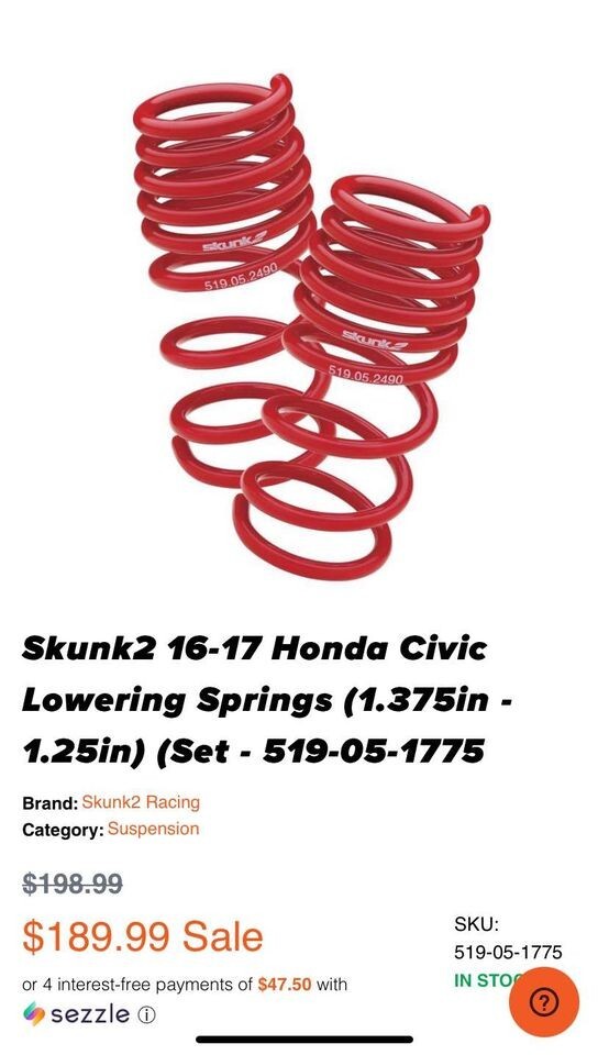 NEW Skunk2 519-05-1585 Lowering Spring for Honda Civic