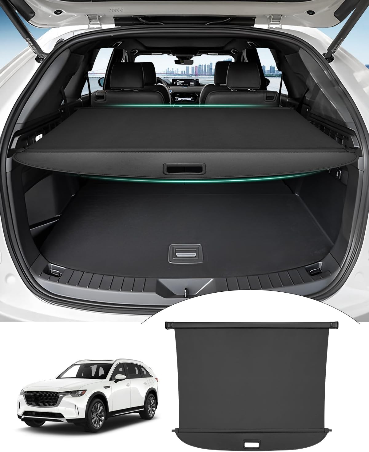 Powerty Cargo Cover Mazda CX-90 2024-2026 Retractable Trunk Shade Privacy Black Powerty Cargo Cover Mazda CX-90 2024-2026 Retractable Trunk Shade Privacy Black