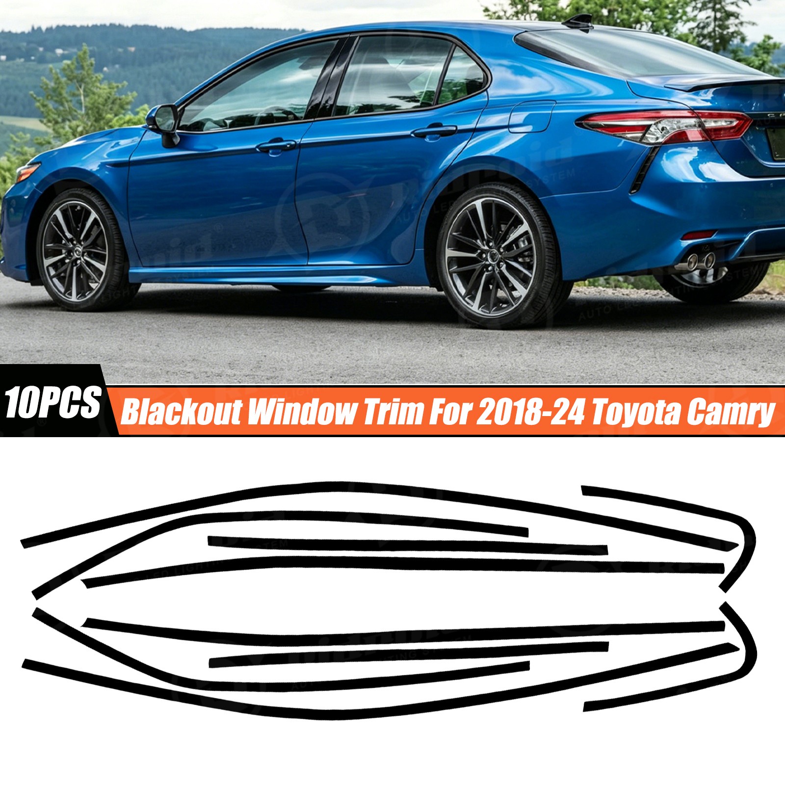 Chrome Delete Blackout Overlay Vinyl for 2018-2024 Toyota Camry Window Trim