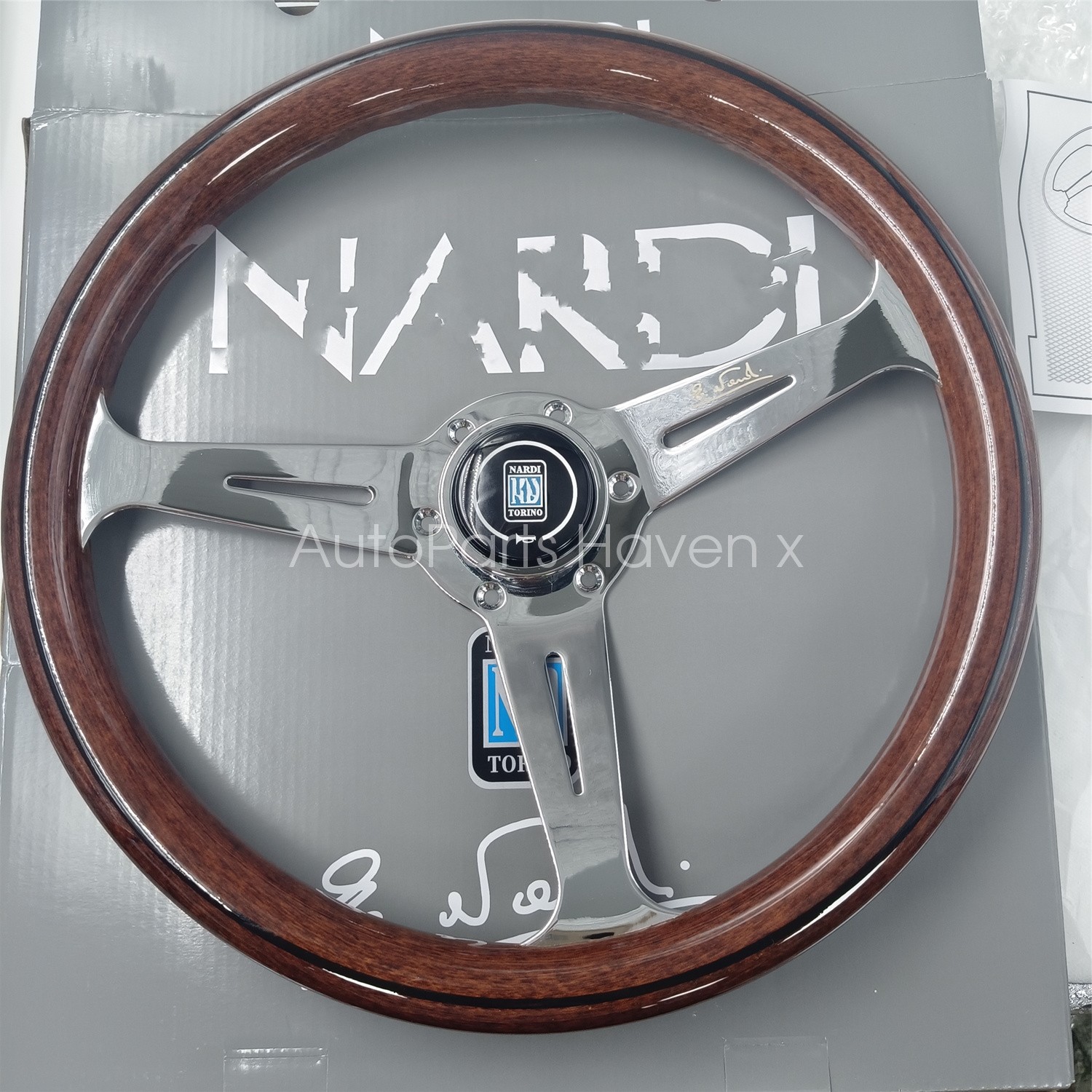 360mm NARDI Classic Mahogany Wood Steering Wheel Silver Chrome Finish Upgrade US