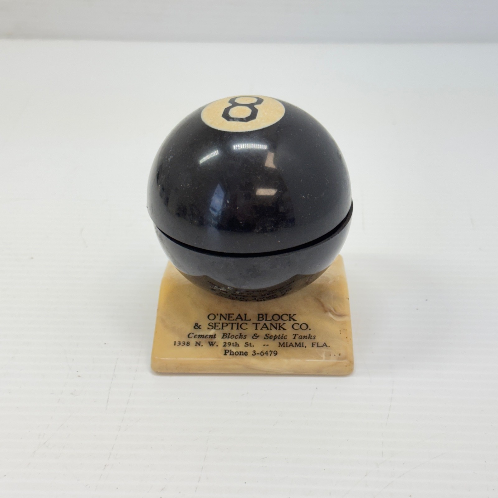 Vintage 8 Ball Table Lighter Advertising O’Neal Block & Septic Tank Co Miami FL 