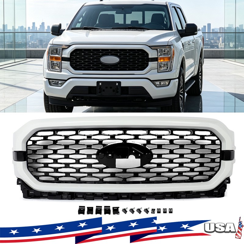 Oxford White Front Bumper Grille Upper Grill Fit For 2021-2023 Ford F150 F-150