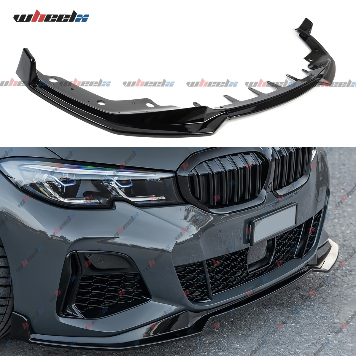 MP Style Gloss Black Front Bumper Lip Kit For 2019-22 BMW G20 330i M340i M Sport