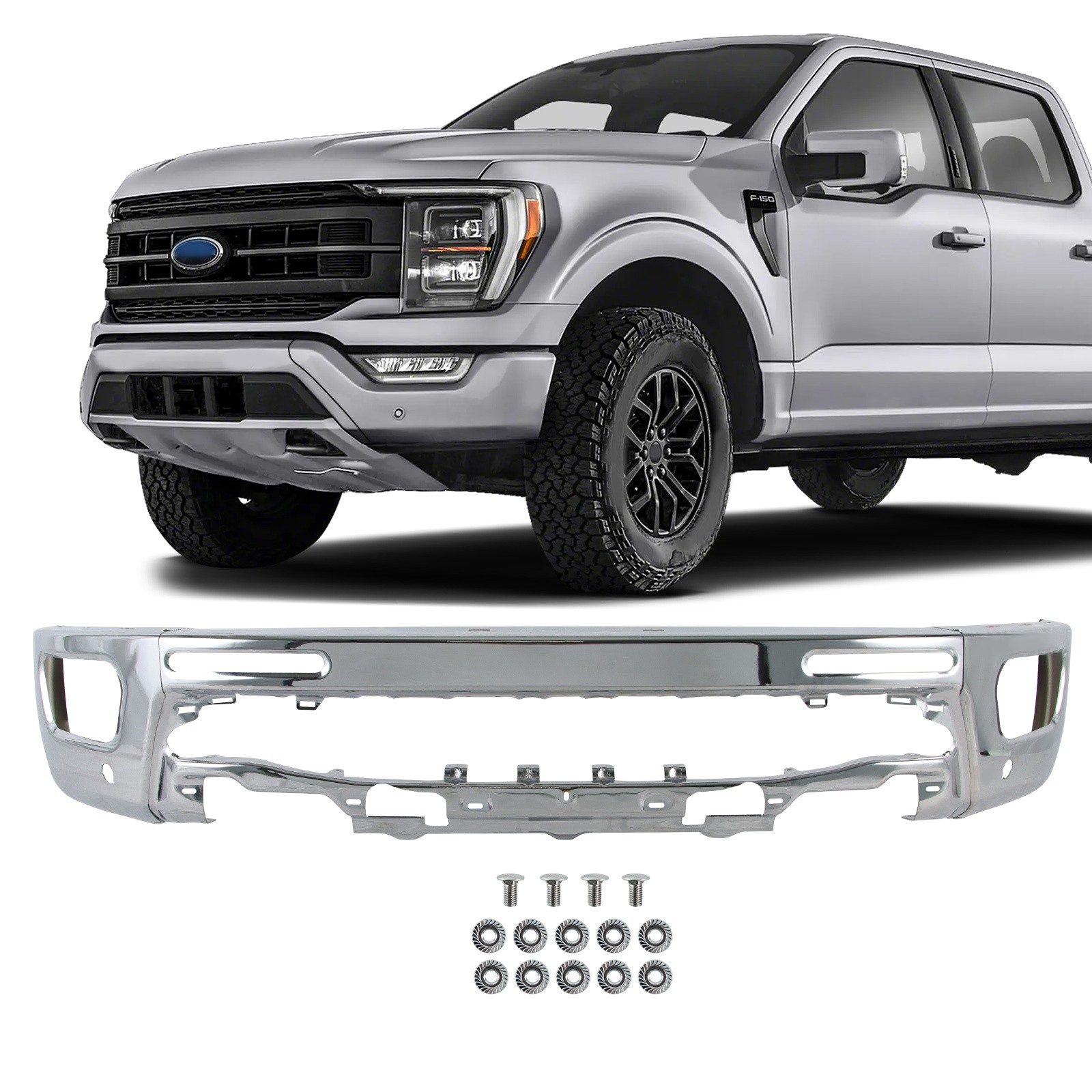 Chrome Front Bumper Face Bar W/Sensor Hole For Ford Ranger 2019-2023