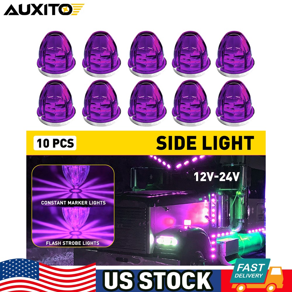 10Pc Round LED Watermelon Lights Purple Flash Truck Trailer Clearance Side Lamp