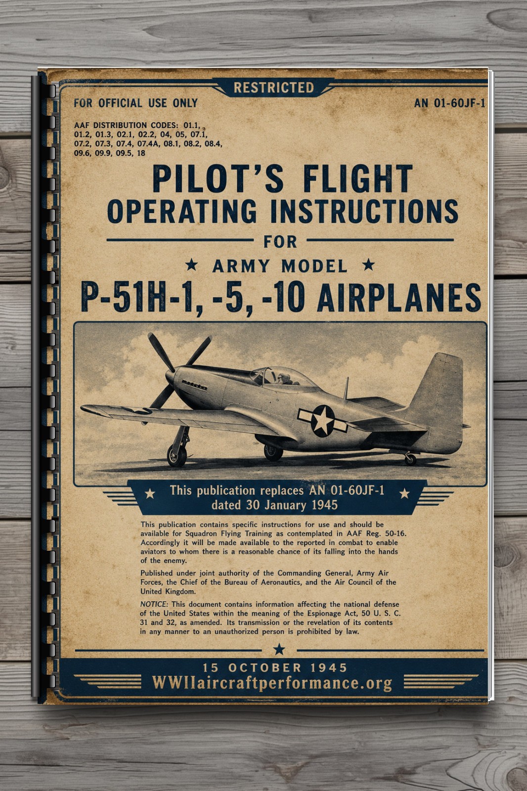 Vintage P-51H Mustang Pilot Flight Operating Manual 1945 70 Pages