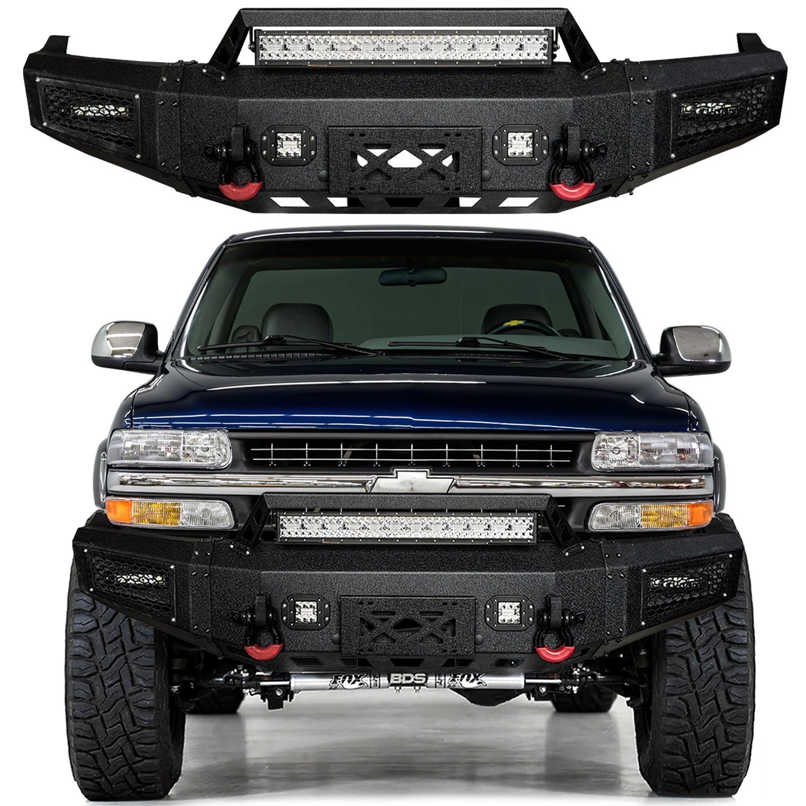 Vijay Front Bumper with Winch Plate&LED Light For 1999-2002 Chevy Silverado 1500