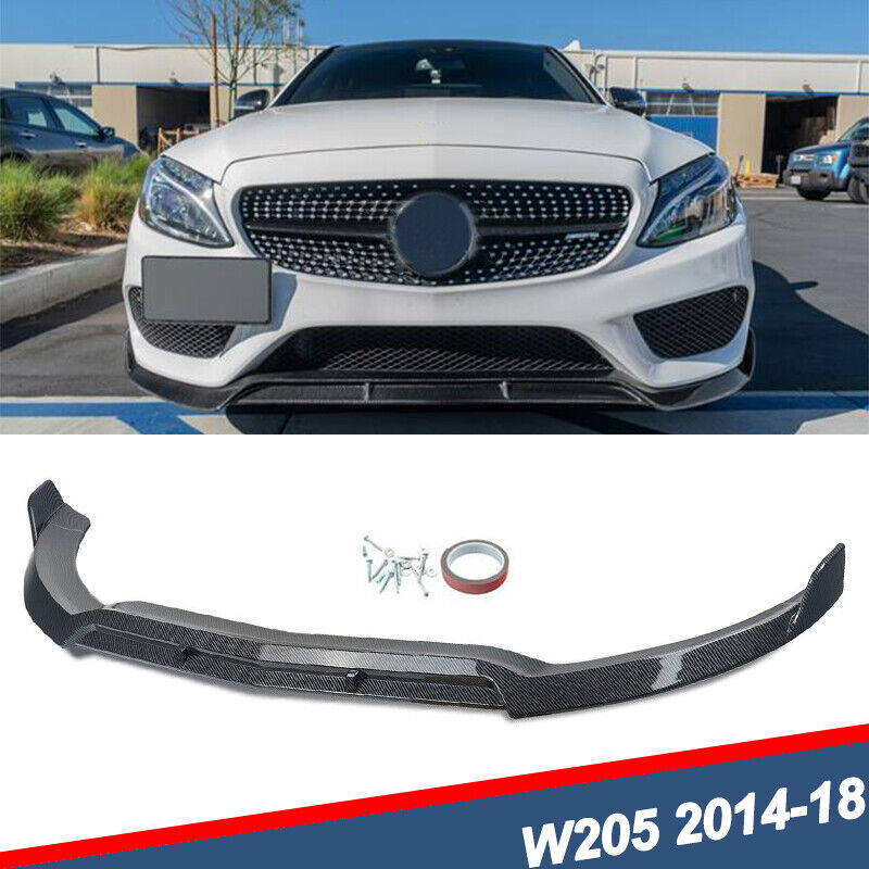 For 2014-18 Benz W205 C205 C300 C43 AMG Line Carbon Fiber Look Front Bumper Lip