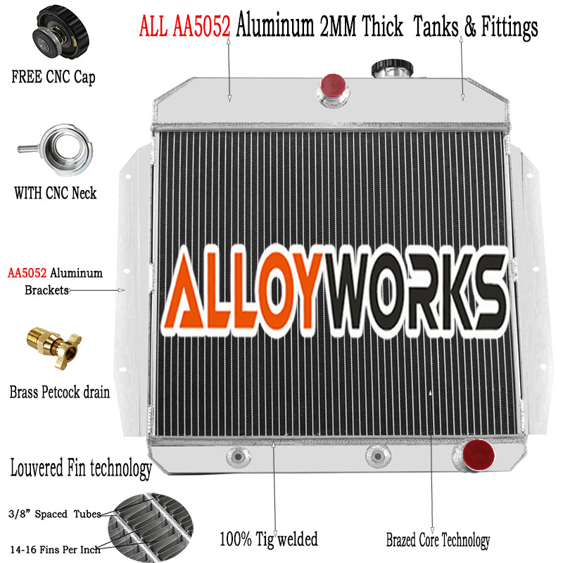 3ROWS Aluminum Radiator Fits 1955-1959 Chevy Truck 3100 3200 3400 3500 3600 3800