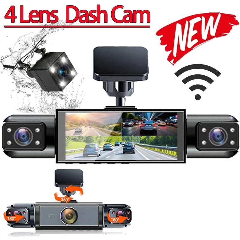 Car Dash Cam Front Rear Inside Left Right 360° 4 Channel Camera Wifi HD 1080P