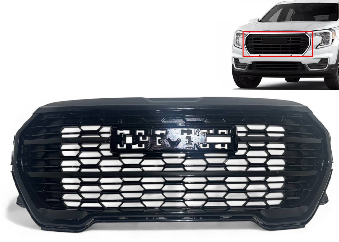 New Fits 2022-2024 GMC Terrain Denali Front Bumper Upper Grille Gloss Black