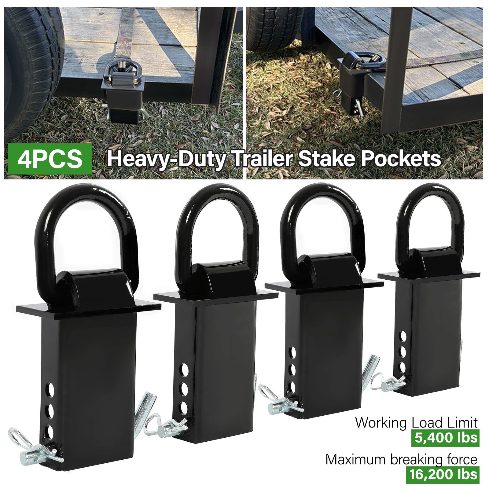 Heavy Duty 4 Pack Trailer Adjustable Stake Pocket D-Ring Zinc 2”×4