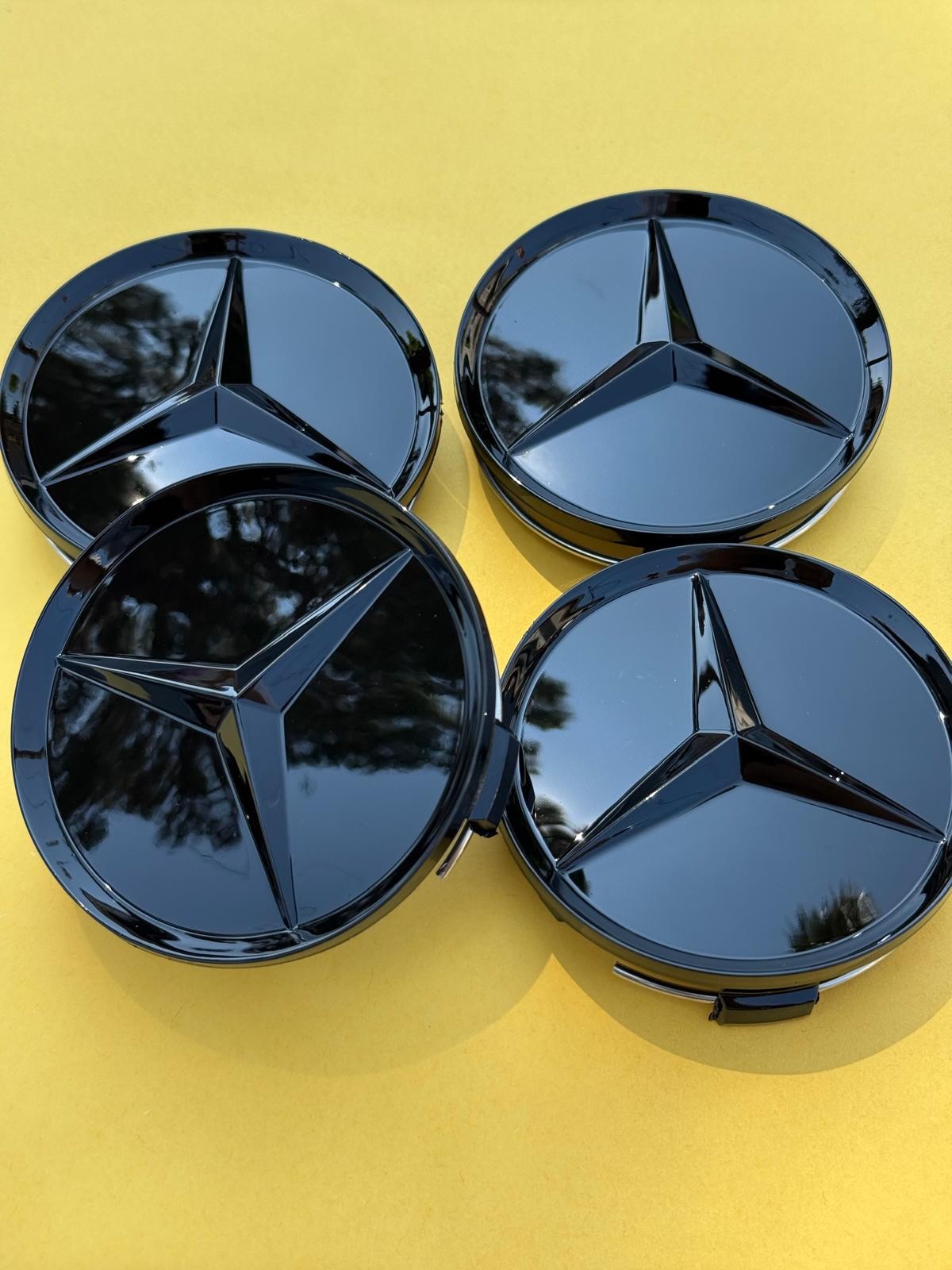 4x Mercedes Benz Center Caps All Glossy Black 2.95Inch/75mm Fits Most Models