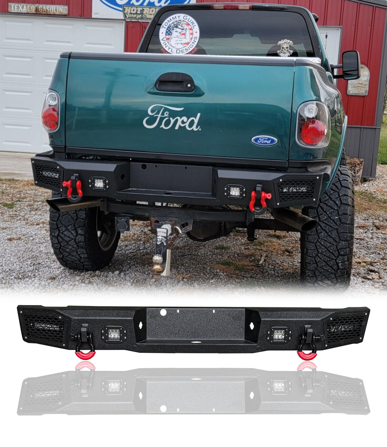 Vijay For 1997-2003 Ford F150 Flareside Steel Rear Bumper With LED Lights&D-Ring
