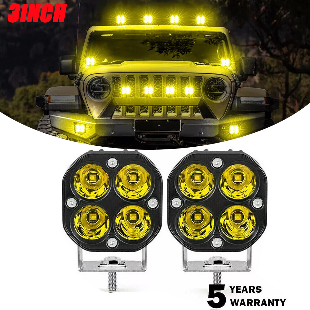 2x 3inch LED Cube Pods Work Light Bar Spot Driving Fog Amber Lamp Offroad SUV