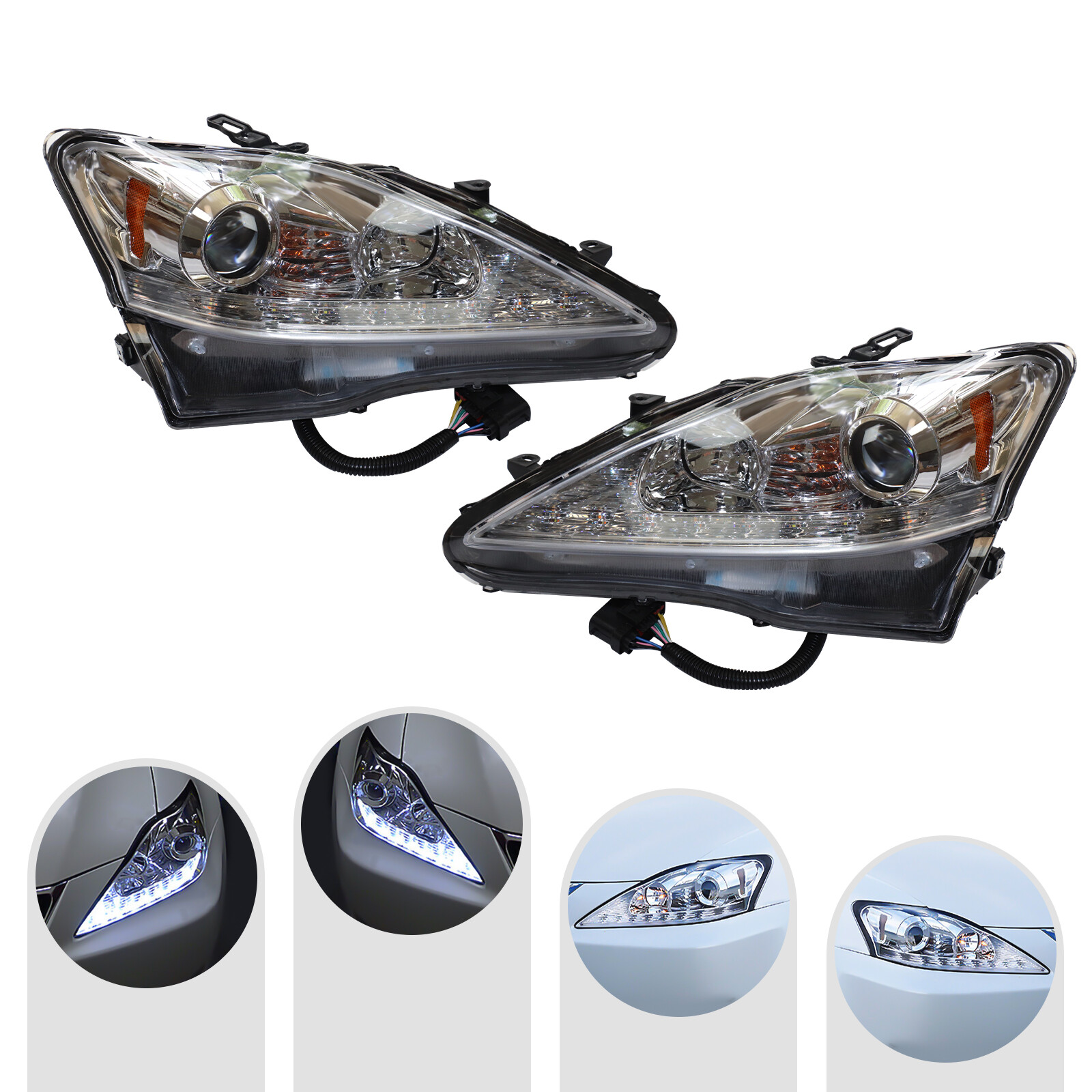 Headlights For 2006-2010 Lexus IS250 IS350 Left+Right LED DRL Headlamp Pair Set
