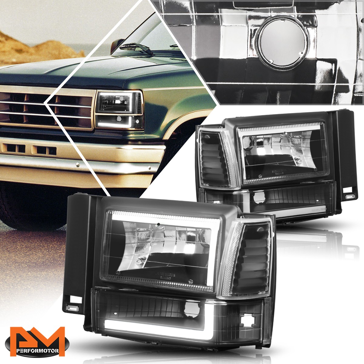 For 91-94 Ford Explorer C-LED DRL Bumper Headlight/Lamp Clear Side Corner Black For 91-94 Ford Explorer C-LED DRL Bumper Headlight/Lamp Clear Side Corner Black