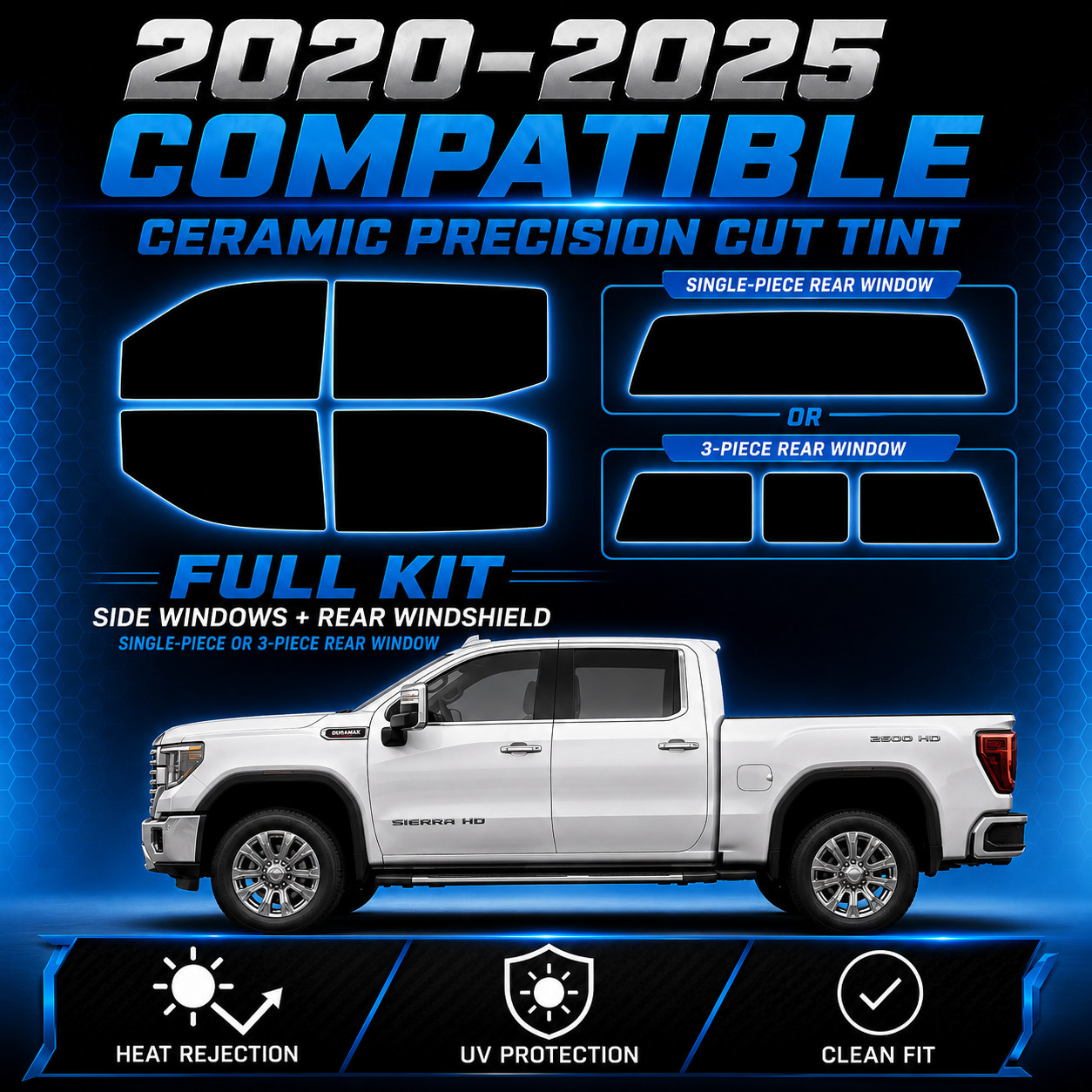 Precut Ceramic Window Tint Kit For 2020-2025 GMC Sierra HD 2500/3500 Crew Cab