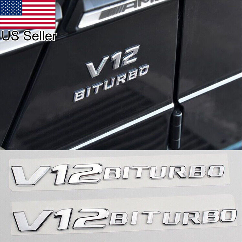 2Pcs Chrome V12 BITURBO Emblem Badge For Mercedes Benz S Class AMG 2010-2023