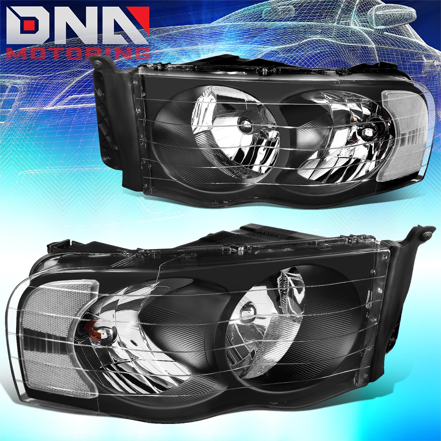 FOR 2002-2005 DODGE RAM 1500 2500 BLACK HOUSING CLEAR EURO CRYSTAL HEADLIGHTS FOR 2002-2005 DODGE RAM 1500 2500 BLACK HOUSING CLEAR EURO CRYSTAL HEADLIGHTS