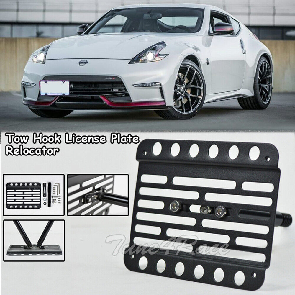 For 15-UP Nissan 370z Nismo Front bumper Tow Hook License Plate Bracket Mount