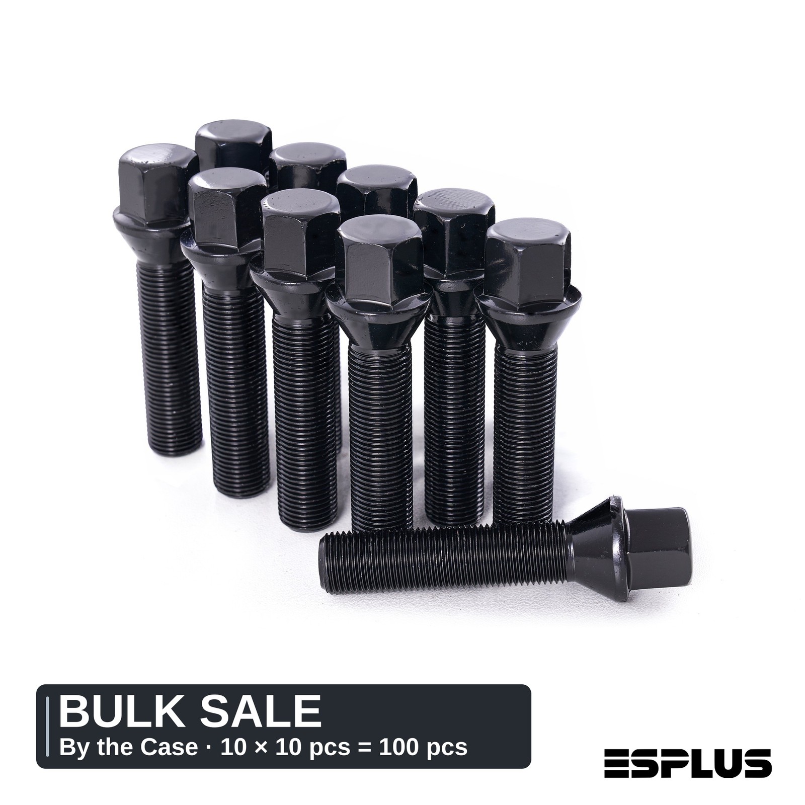 100 Pcs Black M14x1.25 17mm Hex Cone Seat Lug Bolts Bulk 10 Boxes x 10