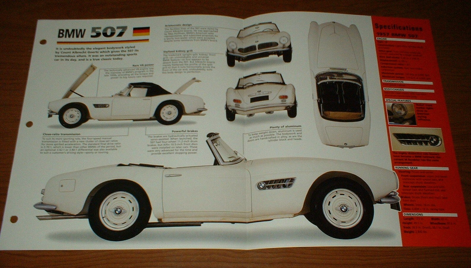1957 BMW 507 Spec Sheet Brochure Poster Print Info Pamphlet Photo 57 V8 56-59