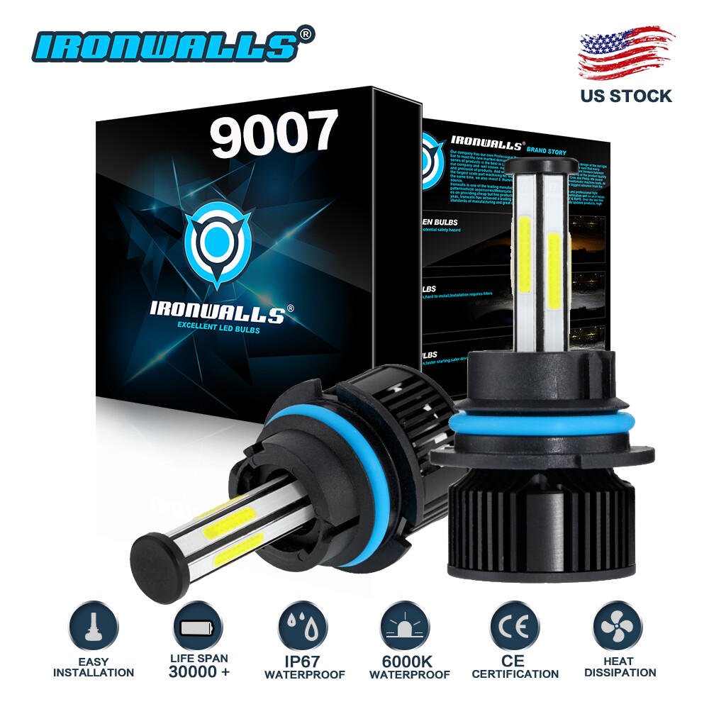 6-sides 9007 HB5 LED Headlight Bulbs Conversion Kit High Low Beam 6000K White 2x