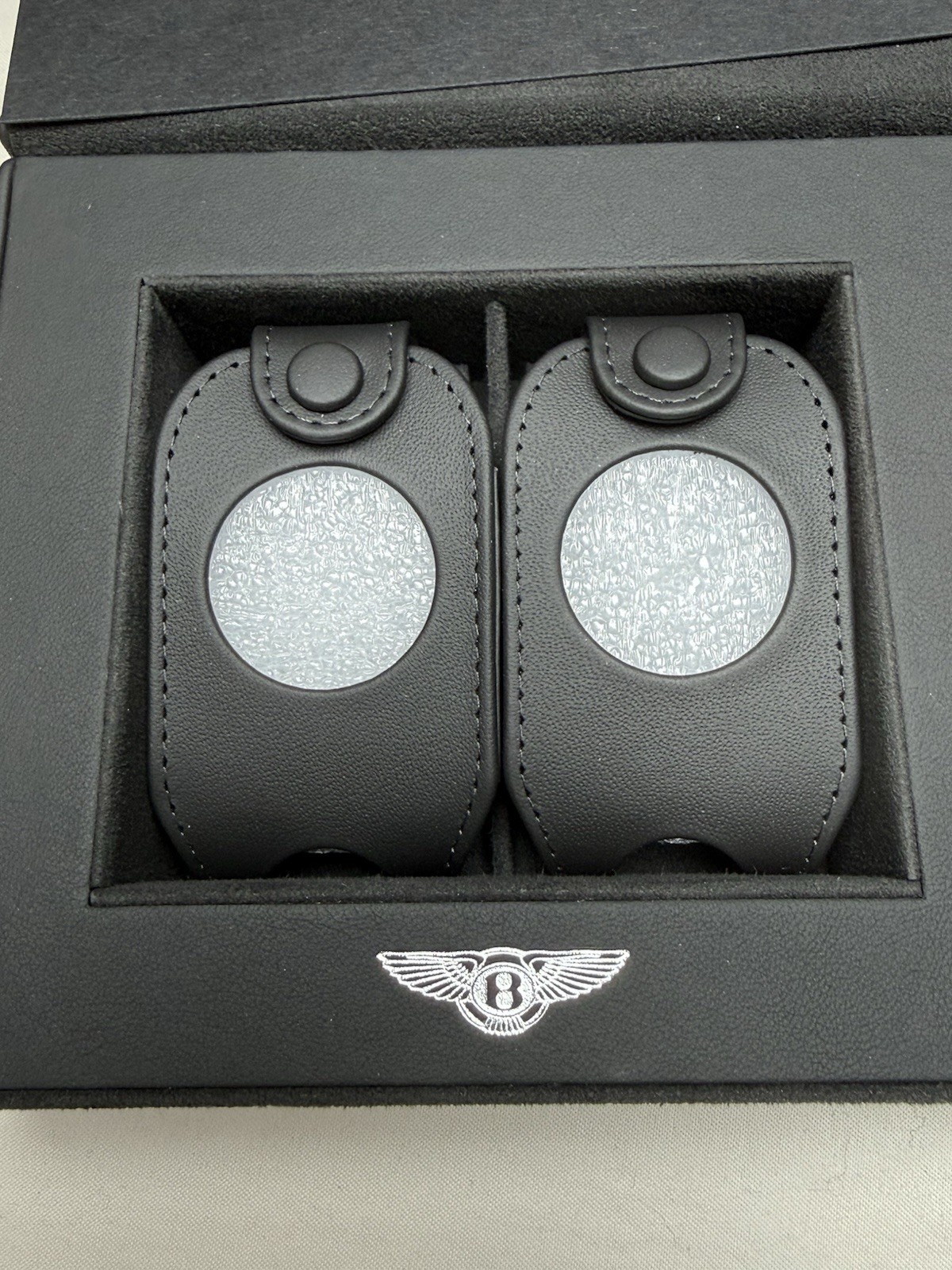 Genuine Bentley Leather Key Fob Case Set (2) Black Original Bentley Gift Box Genuine Bentley Leather Key Fob Case Set (2) Black Original Bentley Gift Box