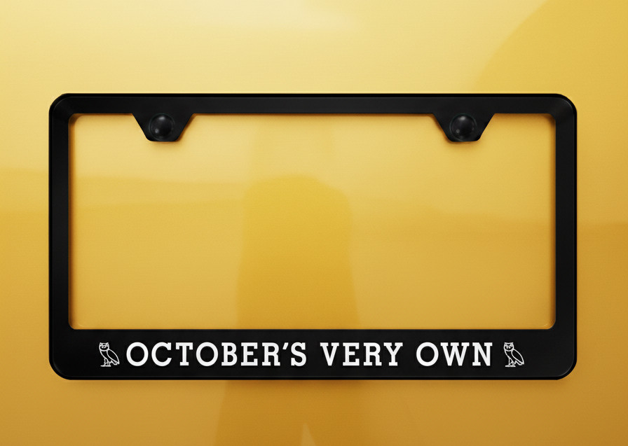 October's Very Own OVO License Plate Frame - Black Powder Coated Metal