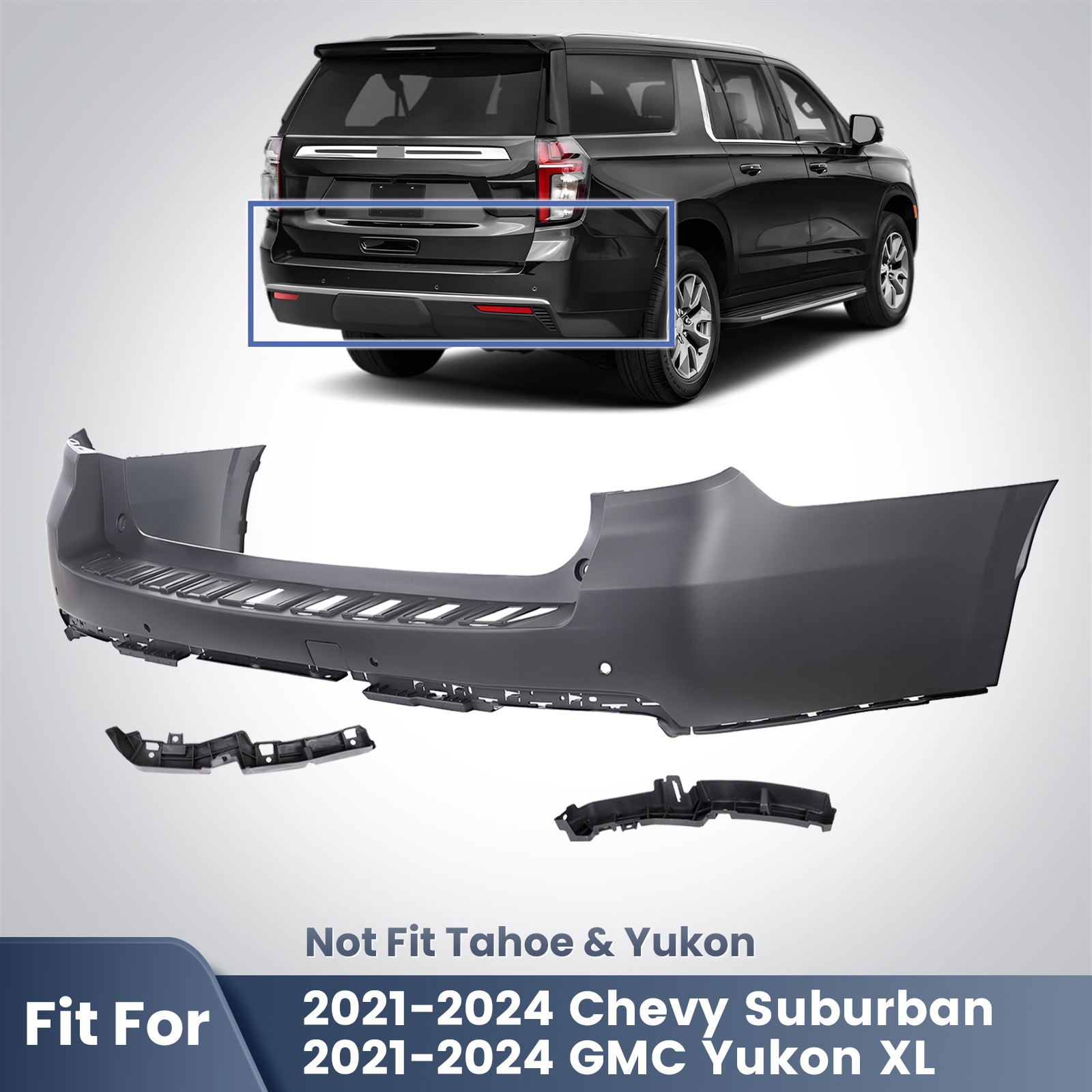 For 2021-2024 Chevrolet Suburban GMC Yukon XL Rear Upper Bumper Cover W/ Sensor For 2021-2024 Chevrolet Suburban GMC Yukon XL Rear Upper Bumper Cover W/ Sensor