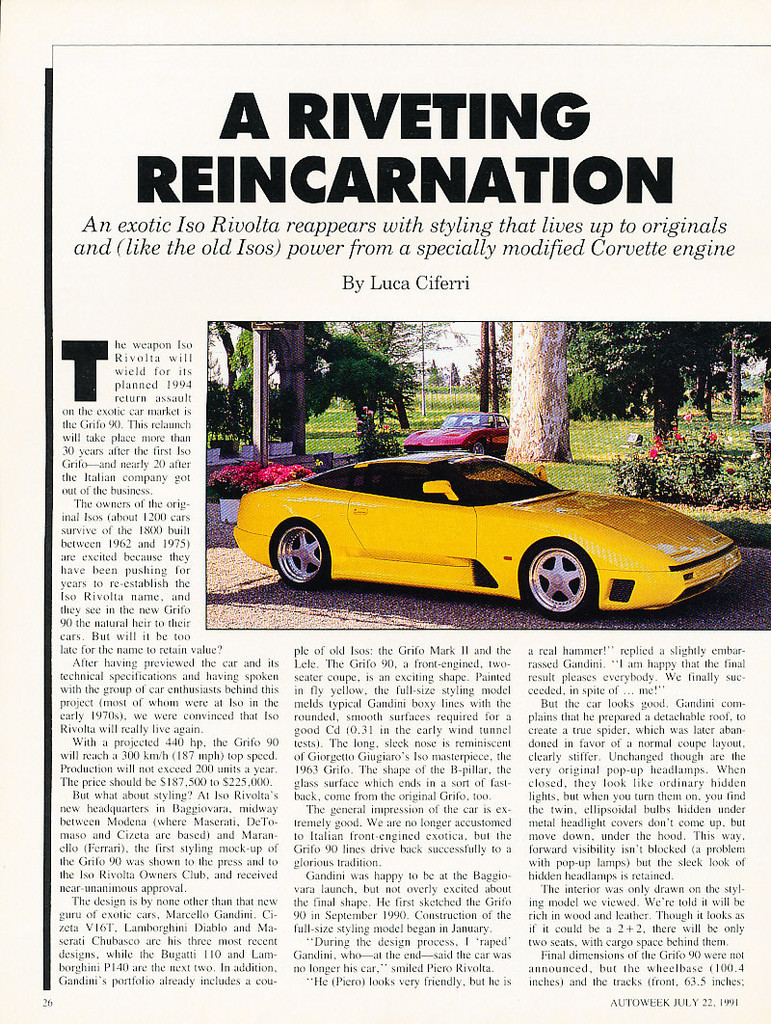 1991 1994 Iso Rivolta Grifo 90 concept  - Classic Original Article H53